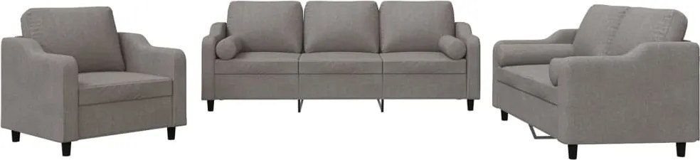 vidaXL Set de canapele cu perne, 3 piese, gri taupe, textil