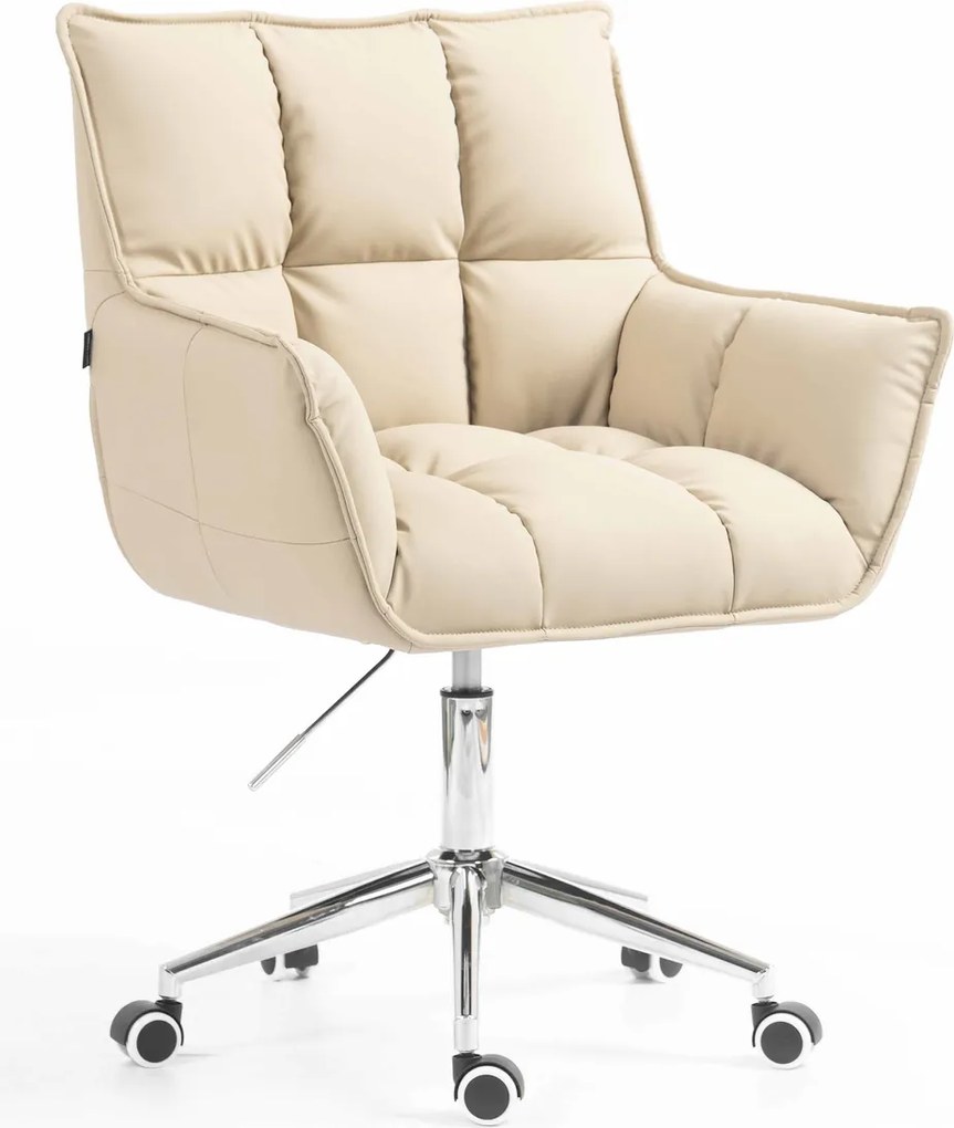 HR560K Scaun Crem Piele Ecologica Premium Soft cu Bază Cromata