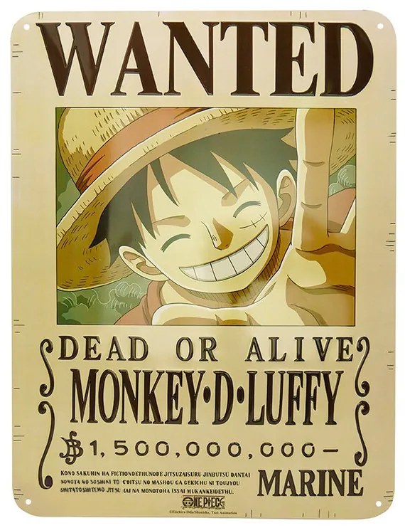 Placă metalică One Piece - Luffy Wanted New World