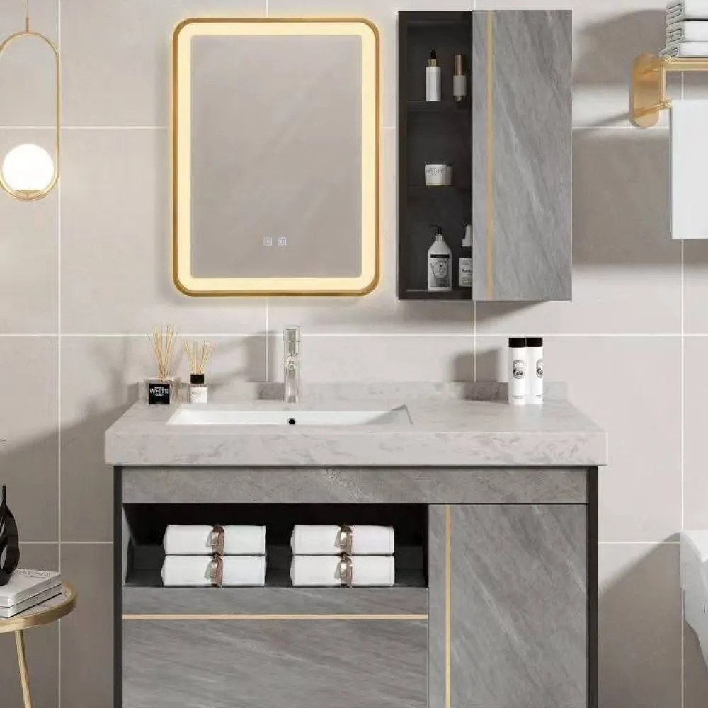 Oglindă Baie LED și Dezaburire Elit's Premium cu Senzor Touch, Lumina Rece, Caldă și Neutră, 50x70cm, cu rama Rose-Gold Antichizat