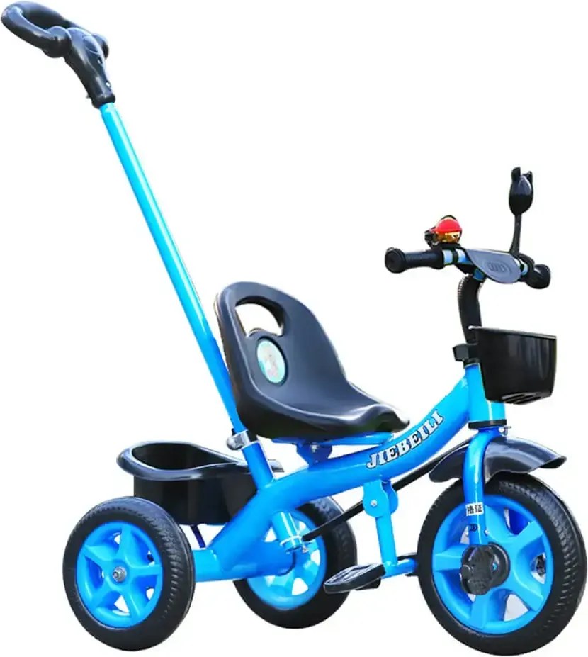 Tricicleta cu pedale si maner parental pentru copii 2-5 ani, NBW, cos frontal negru si cos spate, Albastru