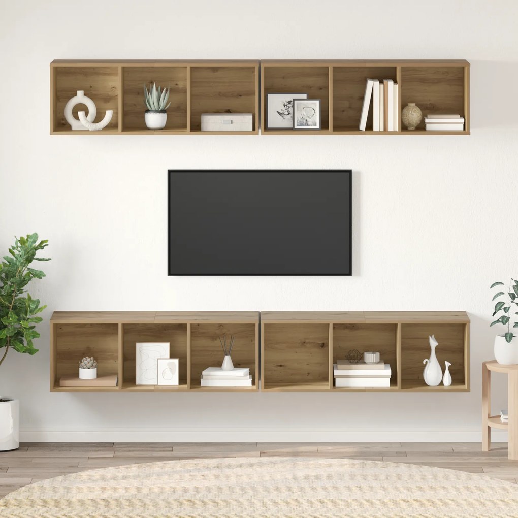 vidaXL Dulap pentru TV pe Perete cu raft cu depozitare 4 pcs stejar artizanal