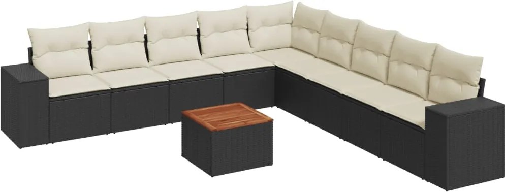 vidaXL Set canapele de grădină cu perne, 10 piese, negru, poliratan