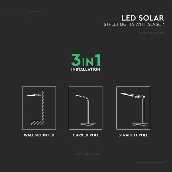 Lampă stradală solară cu senzor LED/20W/7,4V IP65 5400 mAh