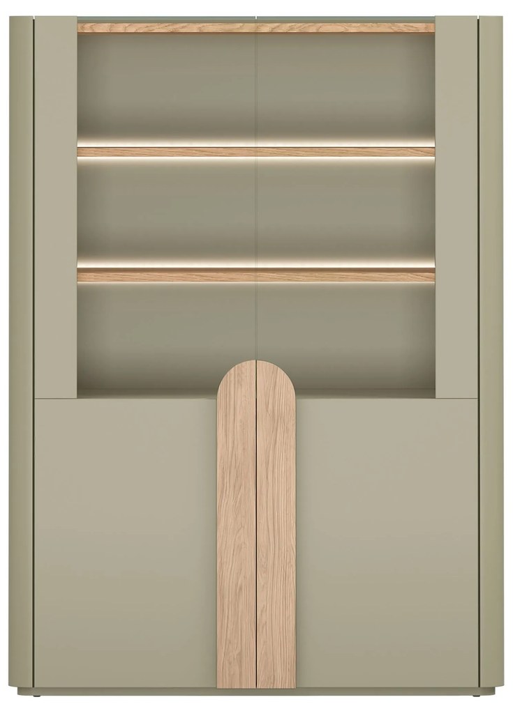 Vitrină Amilio 100 cm - eucalipt / stejar baltic dune / mânere stejar natural