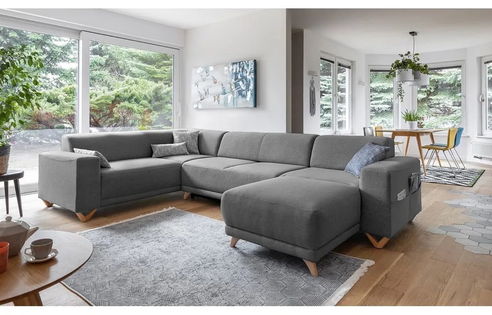 Colțar gri extensibil/cu spațiu de depozitare (cu colț pe partea stângă/în formă de "U") Classy Sophie – Miuform