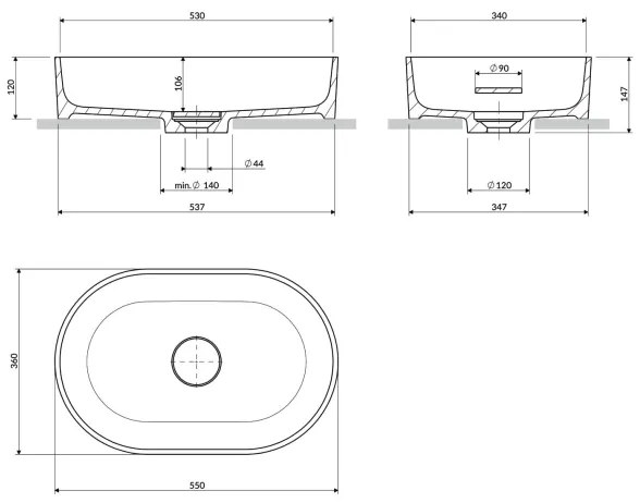 OMNIRES OVOUNAG - Lavoar pe blat OVO 55x36 cm dolomit gri cenușiu mat