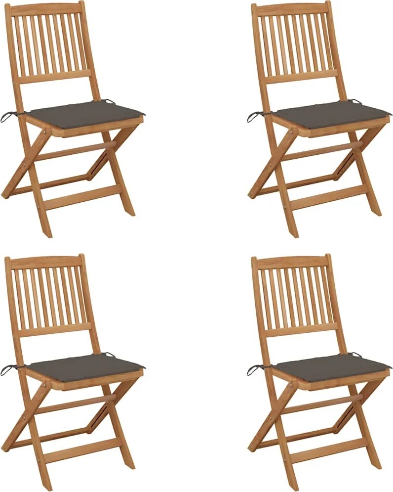 vidaXL Scaune grădină pliabile cu perne, 4 buc., lemn masiv de acacia