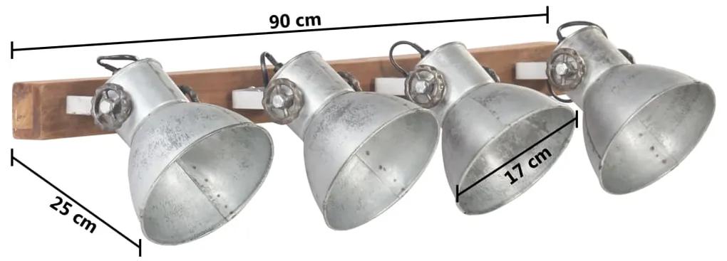 Lampa de perete industriala, argintiu, 90 x 25 cm, E27 4 la rand, Argintiu, 1, Argintiu