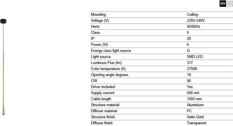 Pendul LED stil minimalist DIANA 80 auriu