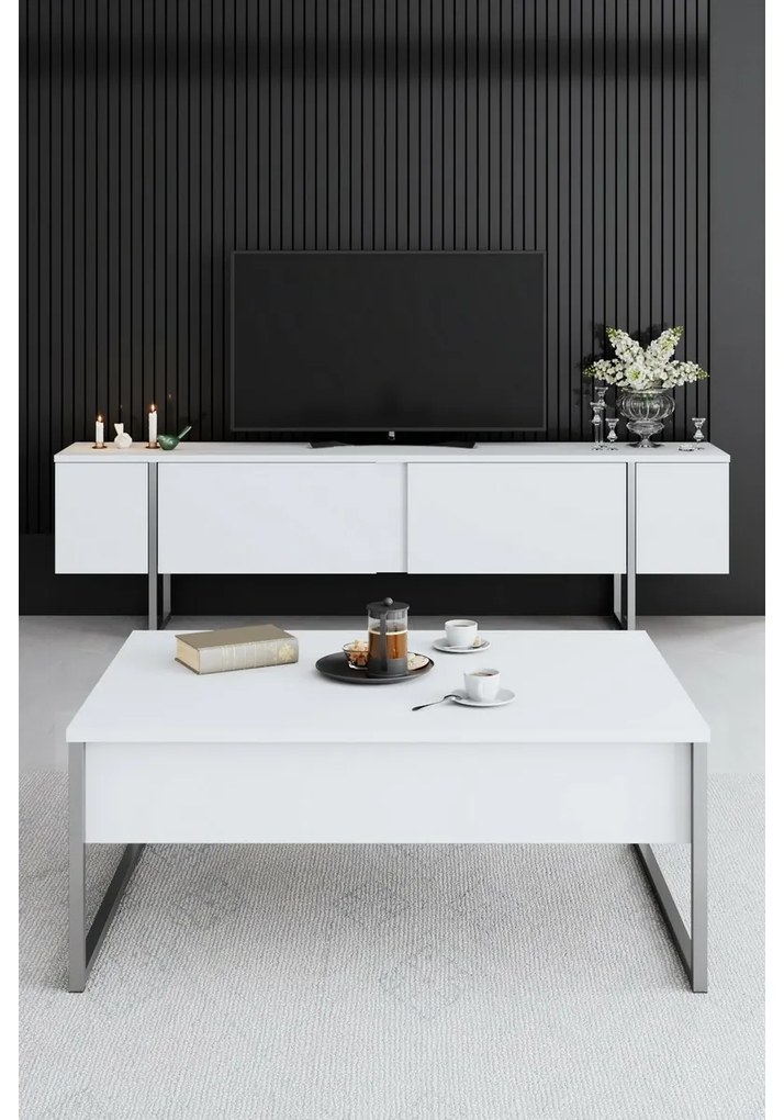 Măsuță de conferință Luxe White and Silver