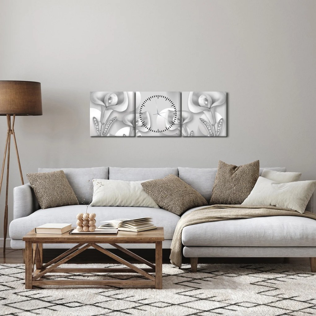 Tablou -Design flori (cu ceas) (90x30 cm)