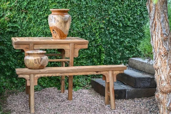 Consola, natur, din lemn de tec reciclat, Avana Small