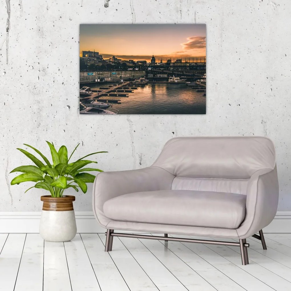 Tablou pe sticlă - orașul port (70x50 cm)