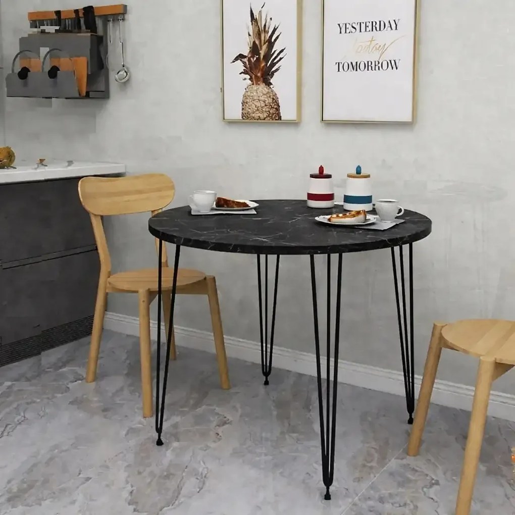 Masa bucatarie rotund texturata,negru marmurat, Homs 70x70x75 cm, A0048