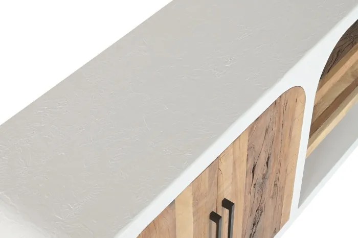 Bufet din lemn reciclat și beton decorativ, finisaj hormigón alb, 2 uși și 3 polițe, 160 x 45 x 80 cm, „Form"
