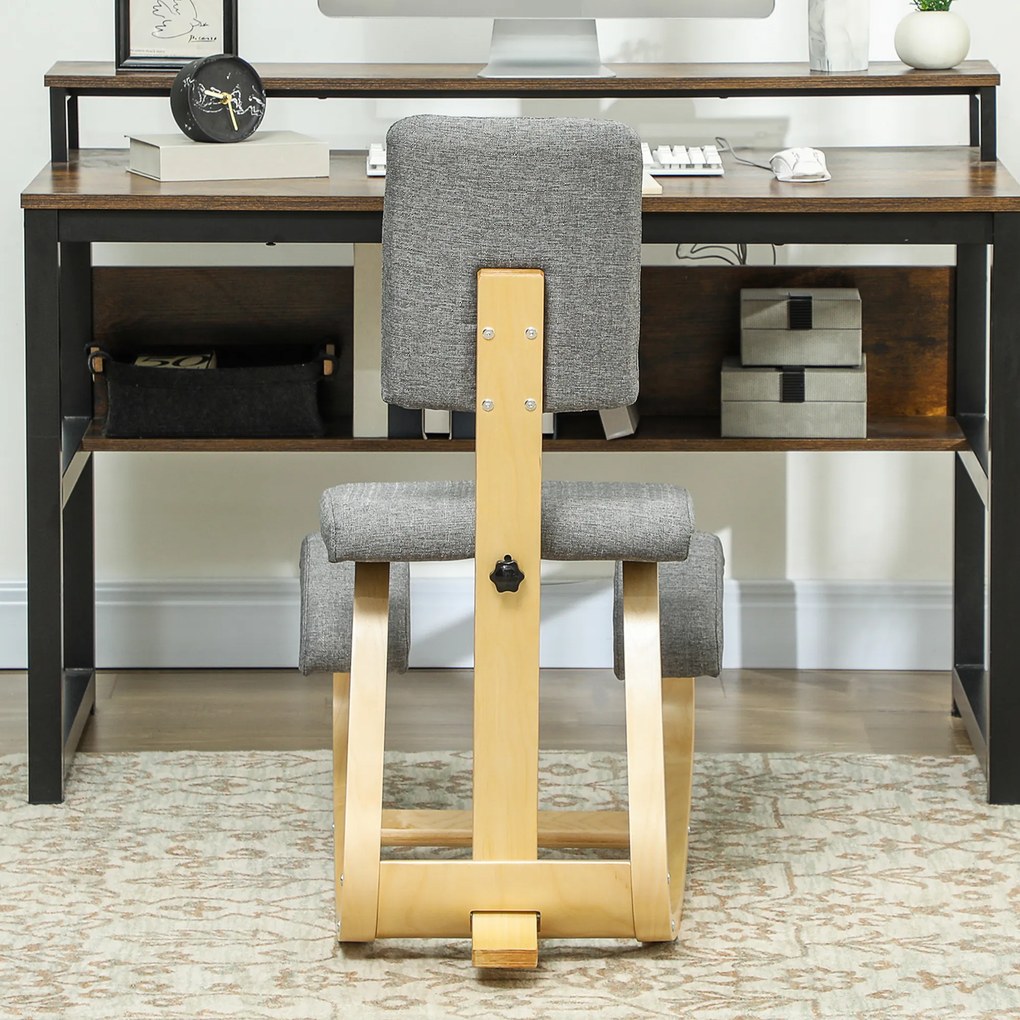 HOMCOM Scaun genunchi ergonomic, din lemn de mesteacăn, care permite o mișcare ușoară de leagăn, 51x84x93 cm, Gri | Aosom Romania