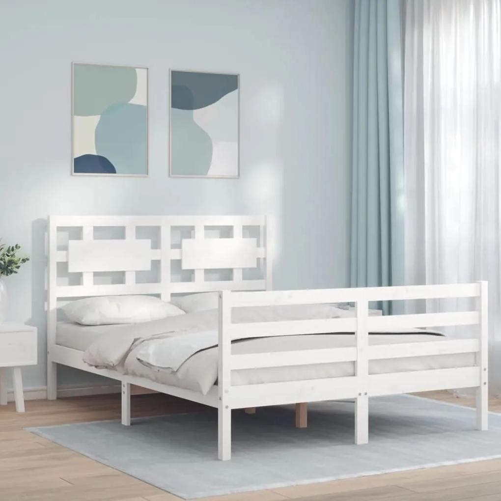 3194422 vidaXL Cadru de pat cu tăblie, 140x190 cm, alb, lemn masiv