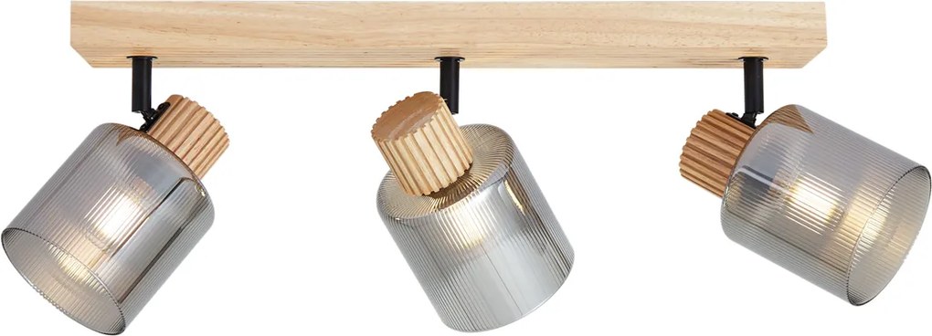 Spot inteligent din lemn cu sticlă fumurie, 3 lumini, rotativ și înclinabil, incl. WiFi G45 - Gracy