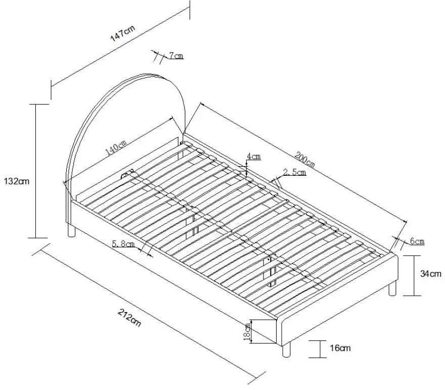 Pat single alb tapițat cu somieră 140x200 cm MOON – Vipack