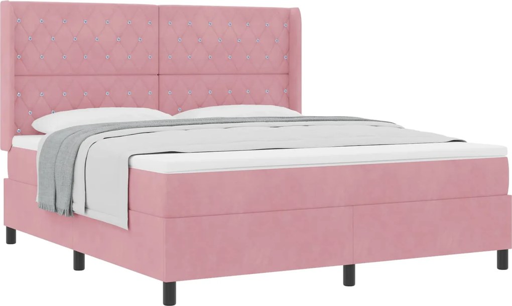 vidaXL Pat cu arcuri cu saltea cu headboard Roz 180 x 200 cm Catifea
