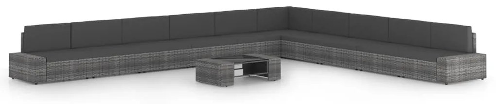 vidaXL Set mobilier de grădină cu perne, 11 piese, gri, poliratan