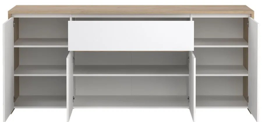 Comodă albă-în culoare naturală cu aspect de lemn de stejar 197x84x48 cm Next – Tvilum