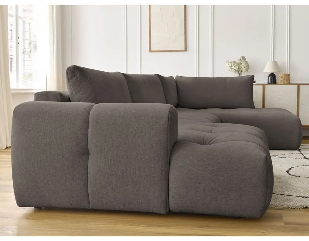 Colțar taupe extensibil/cu spațiu de depozitare (cu colț pe partea dreaptă/în formă de "U") Fuji – Bobochic Paris