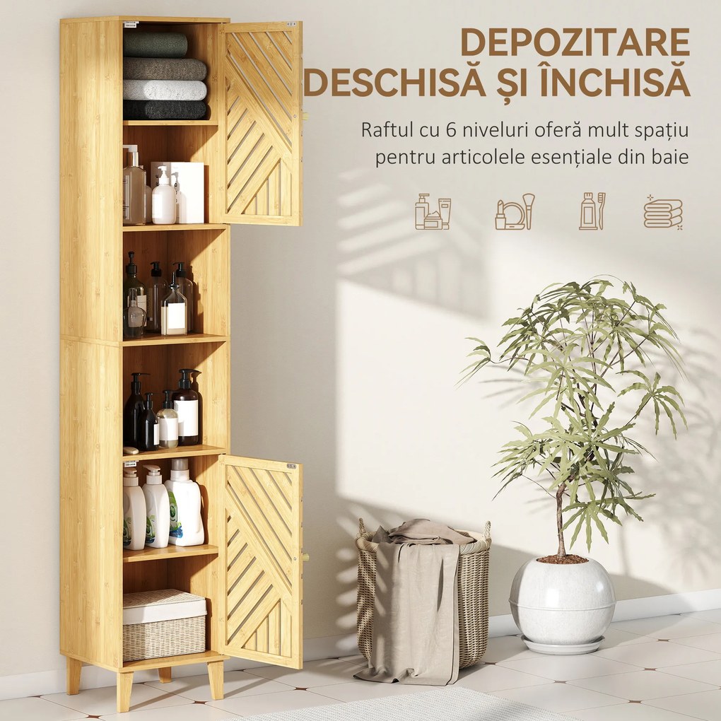 HOMCOM Dulap înalt pentru baie cu compartimente deschise și rafturi reglabile. | Aosom Romania