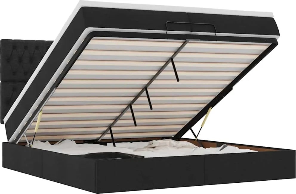 vidaXL Cadru de pat otoman cu saltele, țesătură neagră 200x200cm