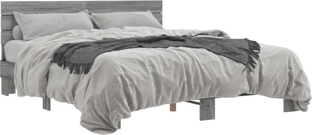 vidaXL Cadru de pat, gri sonoma, 150x200 cm, lemn prelucrat și metal