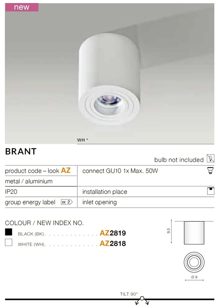 Spot aplicat tavan/plafon stil modern Brant 1 alb