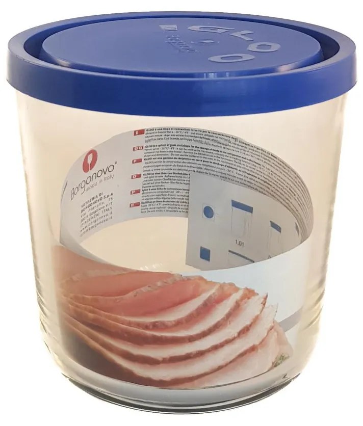 Caserola sticla, capac din plastic, rotund, 800 ml, Albastru