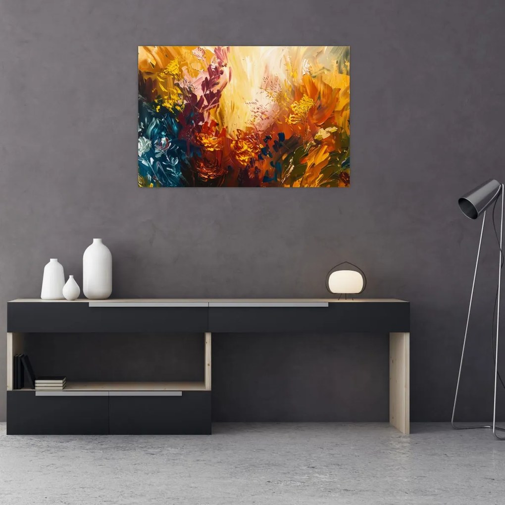 Tablou - pictură abstractă de flori (90x60 cm)