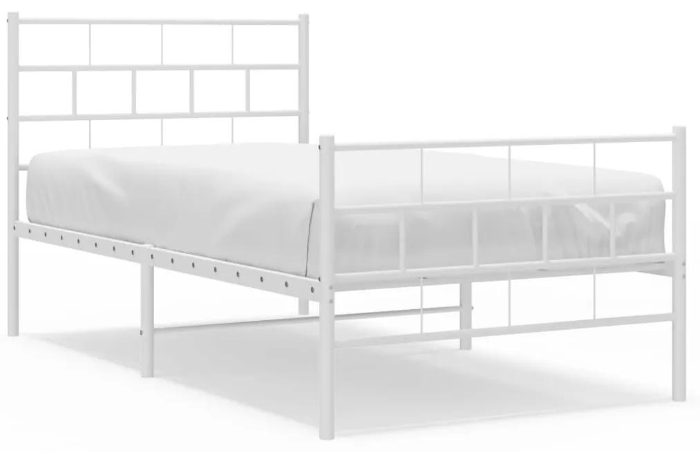 355717 vidaXL Cadru de pat metalic cu tăblie de cap/picioare, alb, 80x200 cm