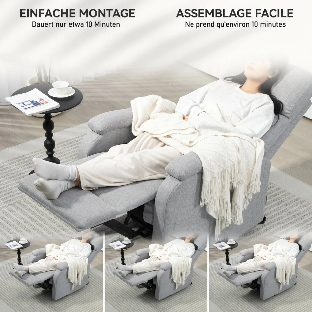 HOMCOM Fotoliu Recliner din In cu Suport Reglabil pentru Picioare, 69x91,5x103 cm, Gri | Aosom Romania