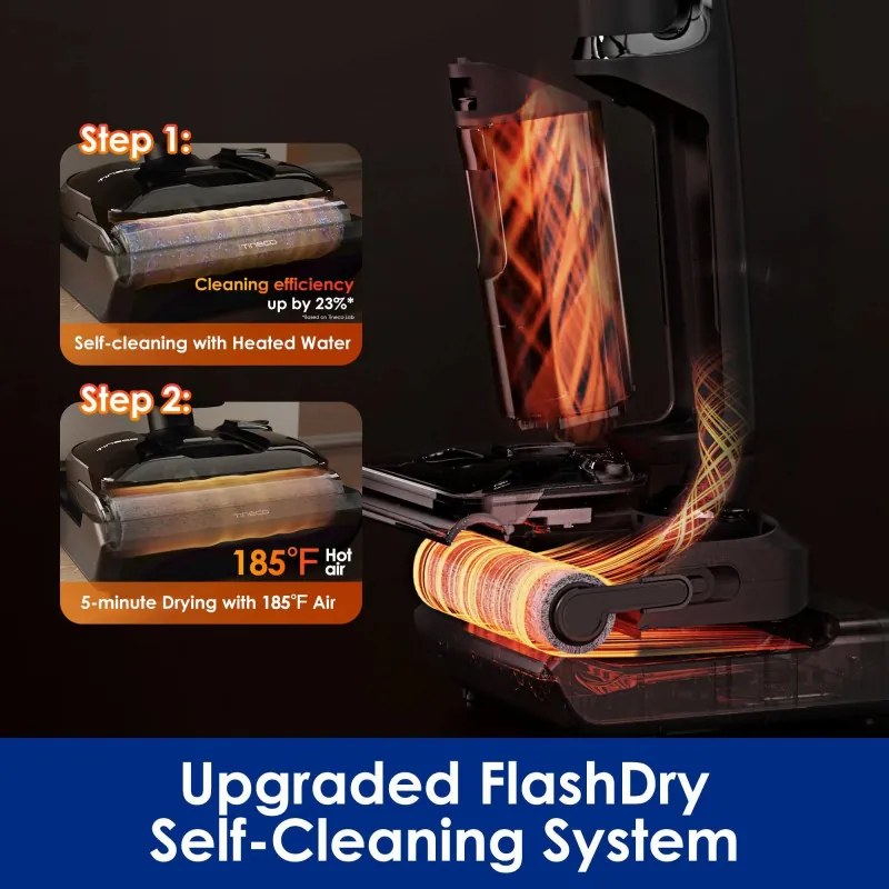 Aspirator vertical Tineco Floor One S7 Stretch Ultra, 230W, 21 kPa, Curatare umeda, Autonomie 50 min, 3 moduri, Sistem de auto-curățare FlashDry, LED display, Negru