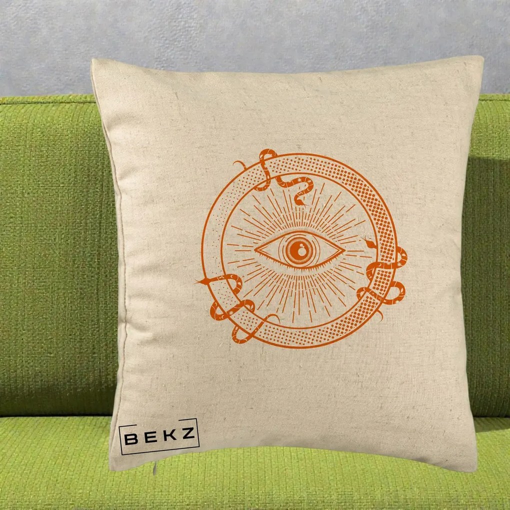 Perna Personalizata Ochiul Providentei Mistic Orange, 40x40 cm, Bej, Husa Detasabila, Perna Inclusa, BEKZ®