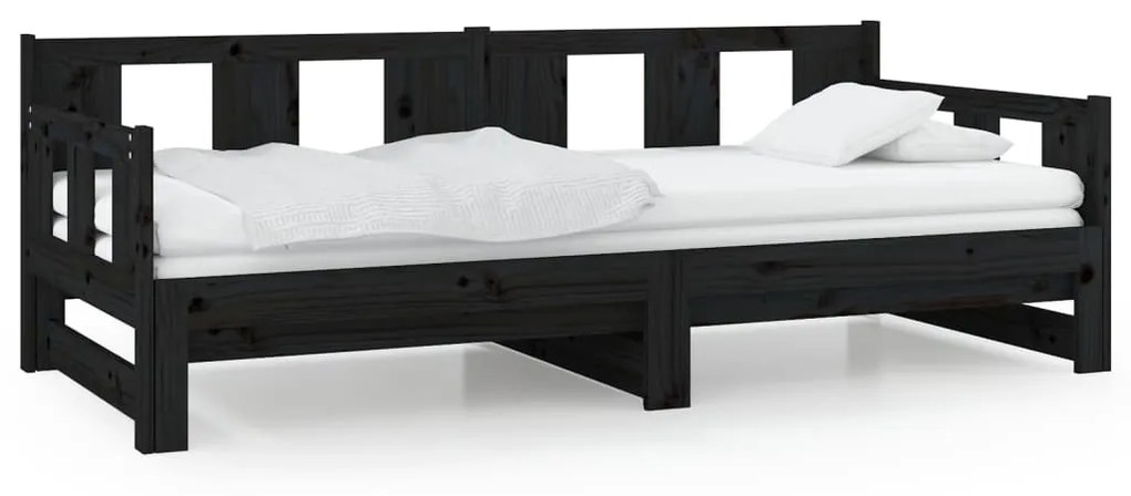 820286 vidaXL Pat extensibil de zi, negru, 2x(90x200) cm, lemn masiv pin