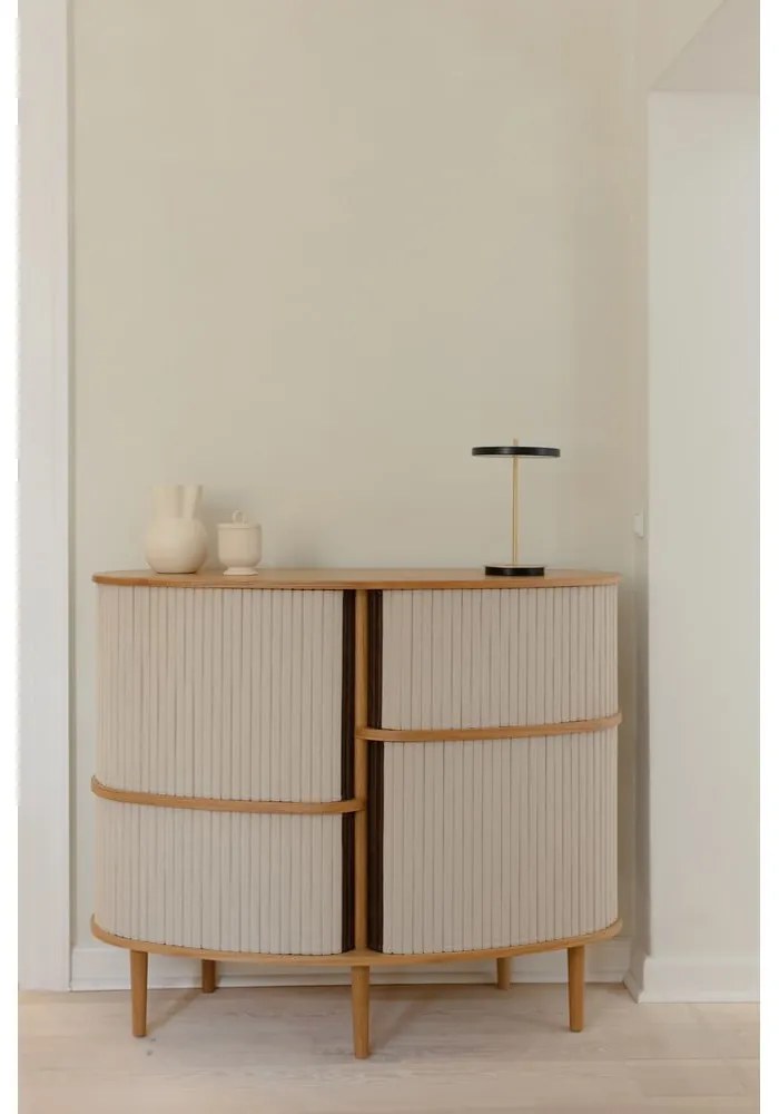 Dulap bej-în culoare naturală cu aspect de lemn de stejar cu ușă glisantă 120x100x50 cm Audacious – UMAGE