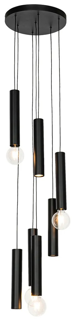Lampă suspendată de design neagră rotundă cu 7 lumini - Tuba