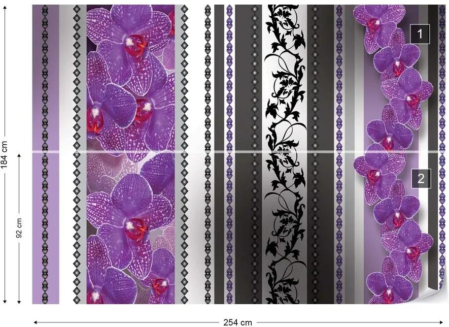 GLIX Fototapet - Luxury Floral Design Purple Orchids Vliesová tapeta  - 254x184 cm