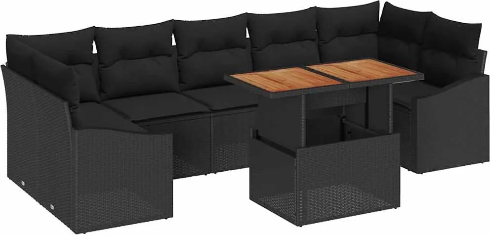 vidaXL Set de canapele pentru grădină cu pernă 8 pcs Negru