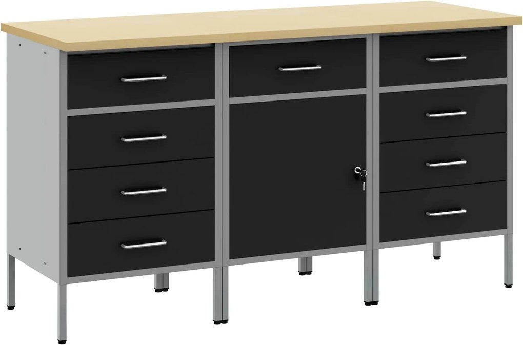 vidaXL Dulap de lucru cu sertar 3 pcs Negru și Gri 150 x 55 x 85 cm