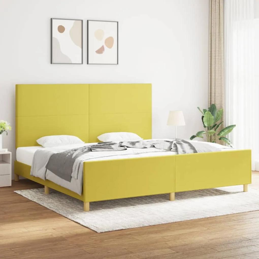 Cadru de pat cu tablie, verde, 200x200 cm, textil Verde, 200 x 200 cm, Design simplu
