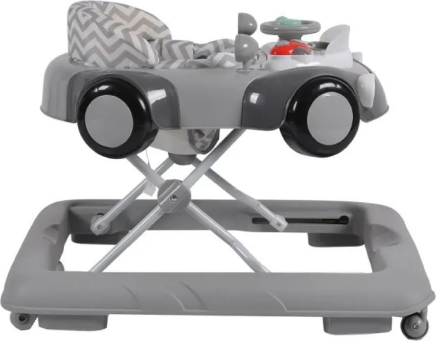 Premergator Reglabil in 3 Trepte NOVOKIDS™ Shelby Mini Car , Roti silentioase, Pliabil, 8 Roti, Cu Melodii si volan, Model Masinuta, Gri