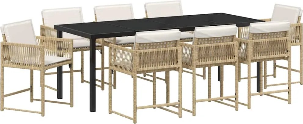 vidaXL Set de masă pentru grădină 9 pcs Bej poliratan