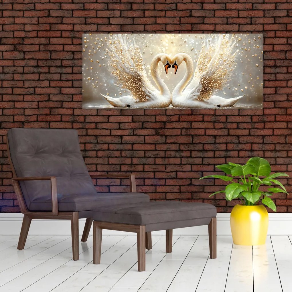 Tablou - Lebede Aurii (120x50 cm)