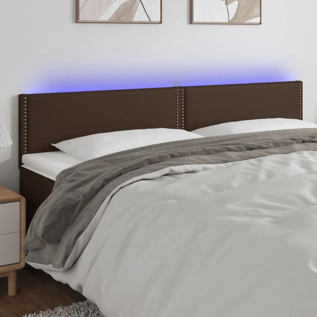 3121577 vidaXL Tăblie de pat cu LED, maro, 180x5x78/88 cm, piele ecologică