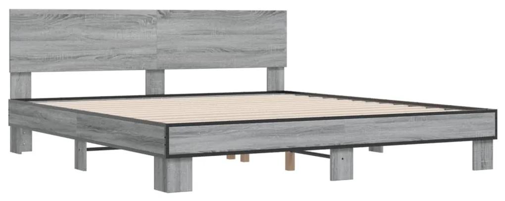 3280175 vidaXL Cadru de pat, gri sonoma, 200x200 cm, lemn prelucrat și metal